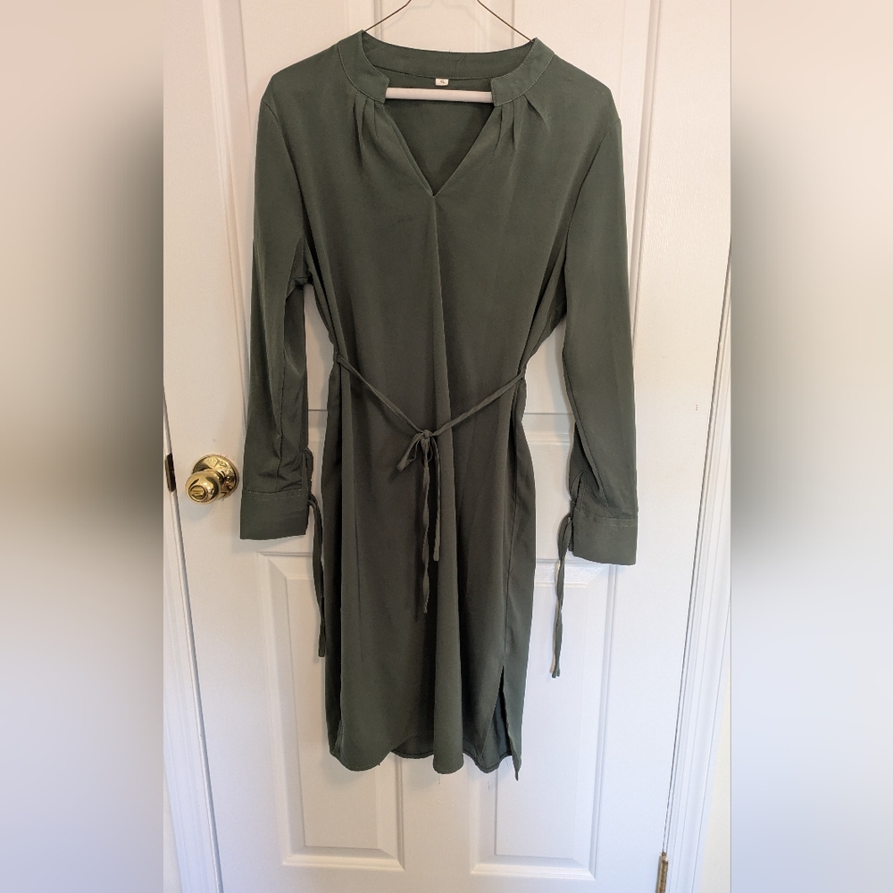 SHEIN Sage Green Long Sleeve Dress